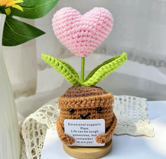 Handmade Emotional Support Plant With Pink Heart