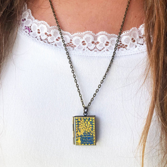 Book Locket Necklace - Pride and Prejudice - Vintage Peacock