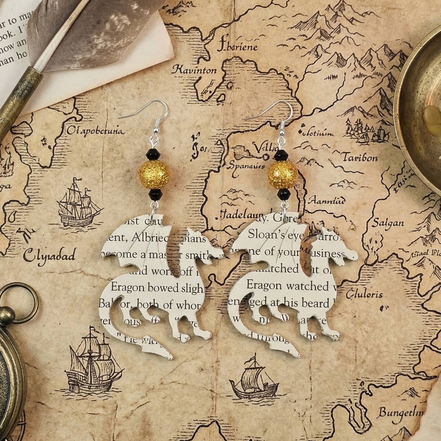 Dragon Book Page Earrings