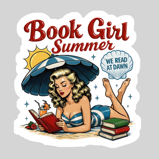 Book Girl Summer – 3" Waterproof Bookish Sticker with Holo Overlay – Reading, Books, Reader Gift, Book Lover