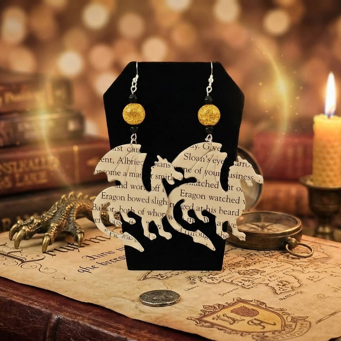Dragon Book Page Earrings