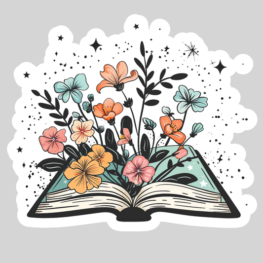 Open Book With Flowers  – 3" Waterproof Bookish Sticker with Holo Overlay – Reading, Books, Reader Gift, Book Lover