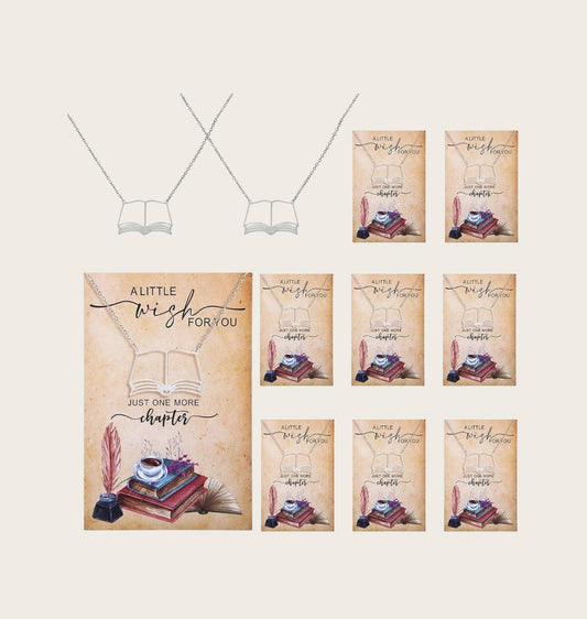 Book theme silver tone necklace