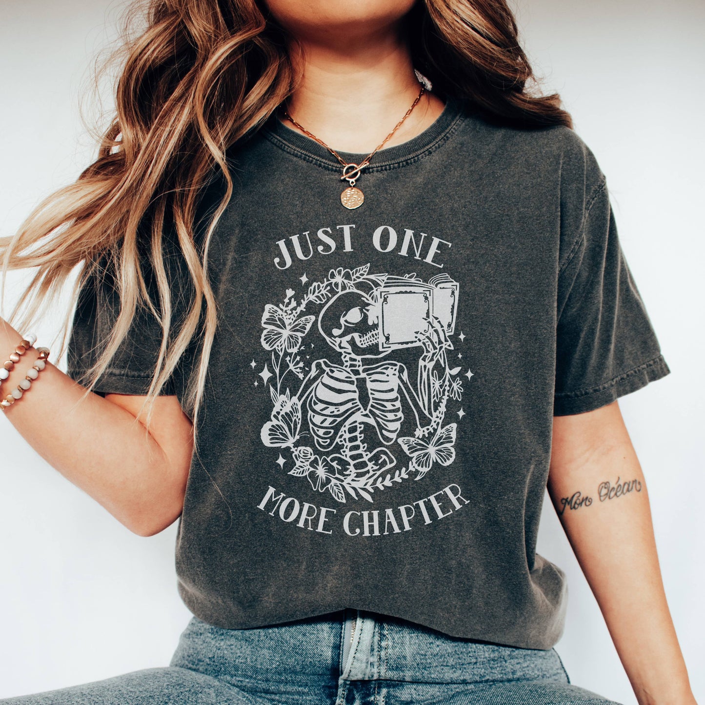 Just One More Chapter Book Graphic Shirt, Skeleton T Shirt