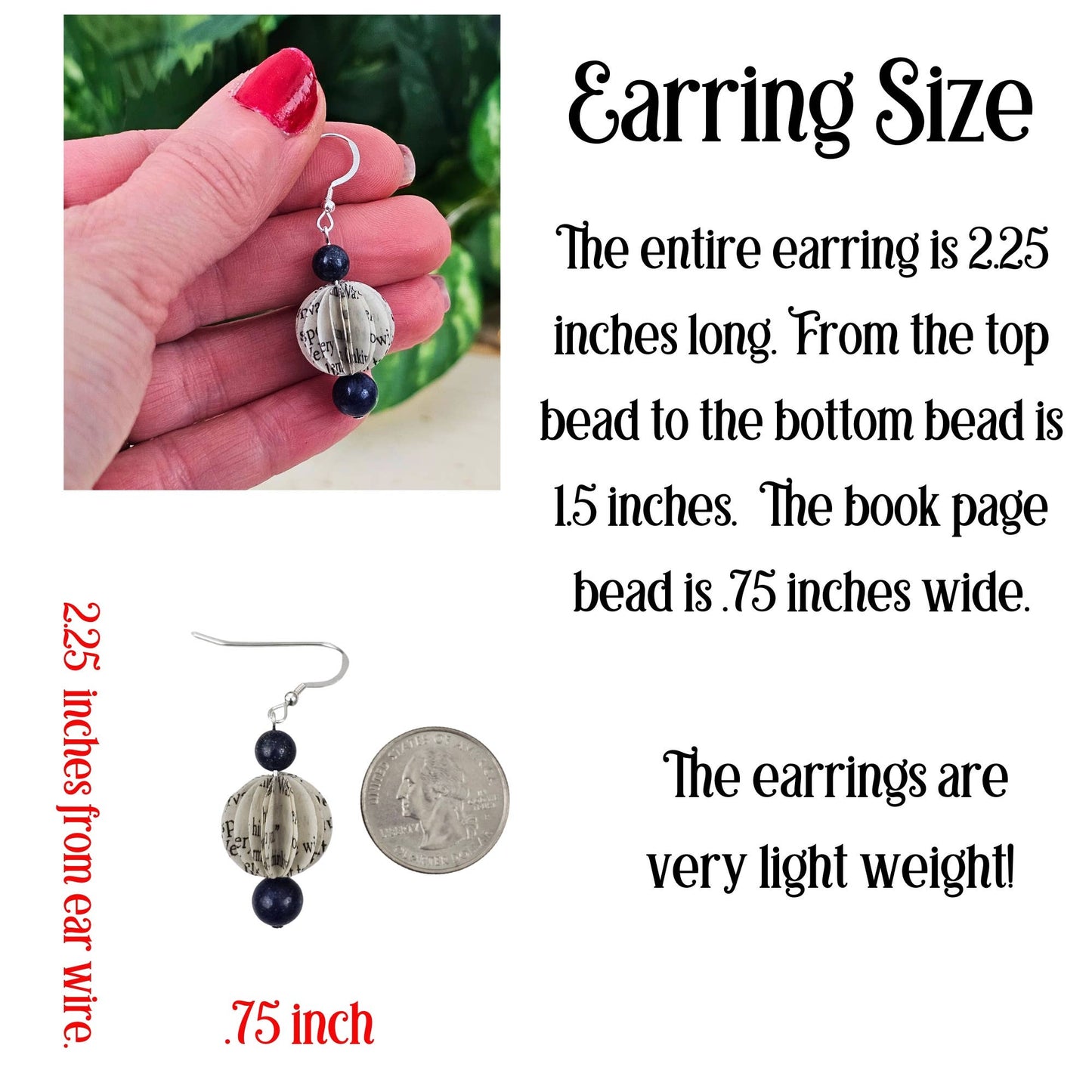 Book Bead Dangle Earrings - Literary Jewelry for Bookstores