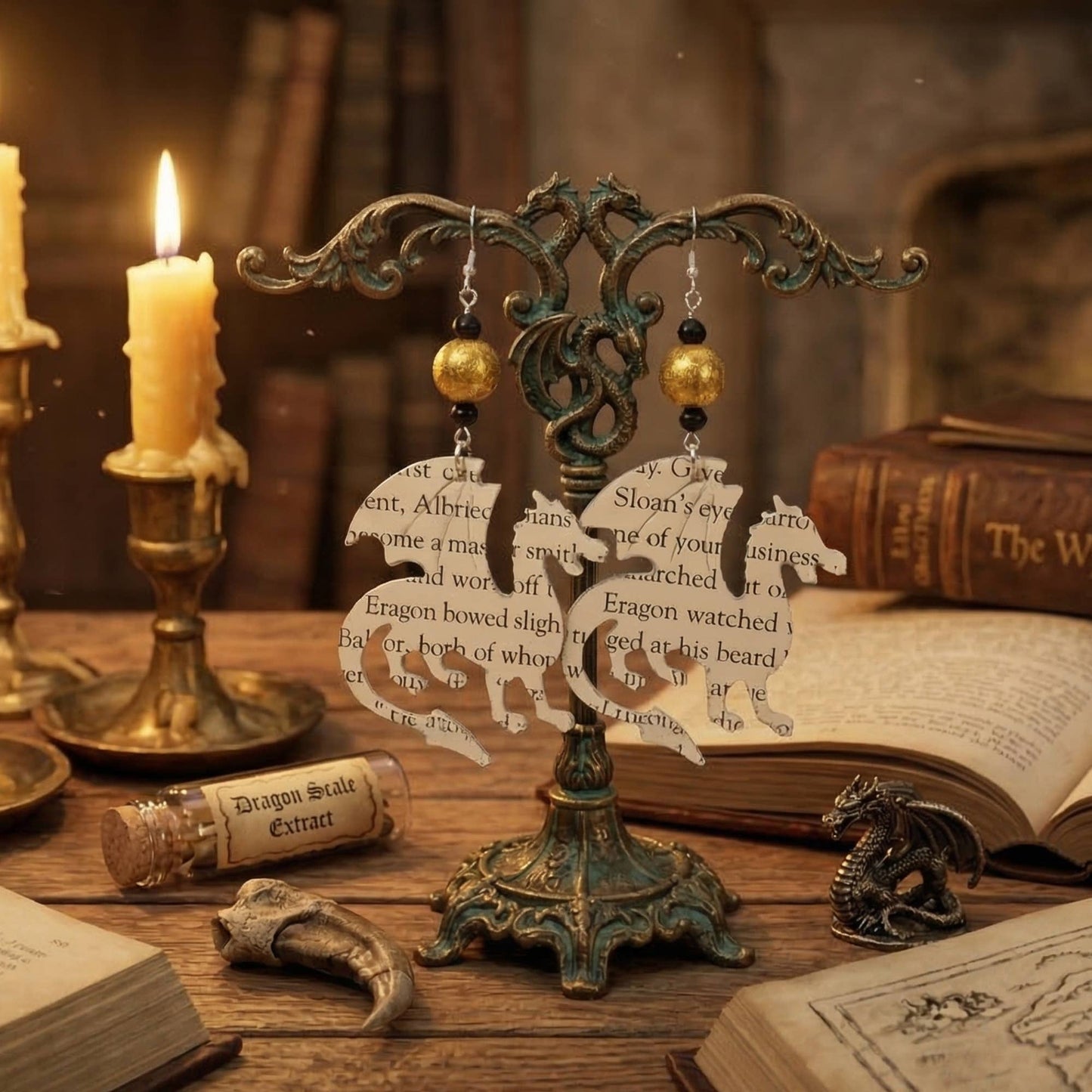 Dragon Book Page Earrings