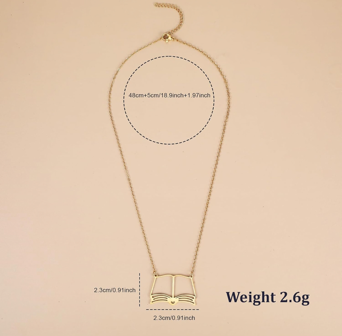 Book theme gold tone necklace 