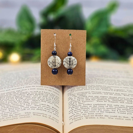 Book Bead Dangle Earrings - Literary Jewelry for Bookstores