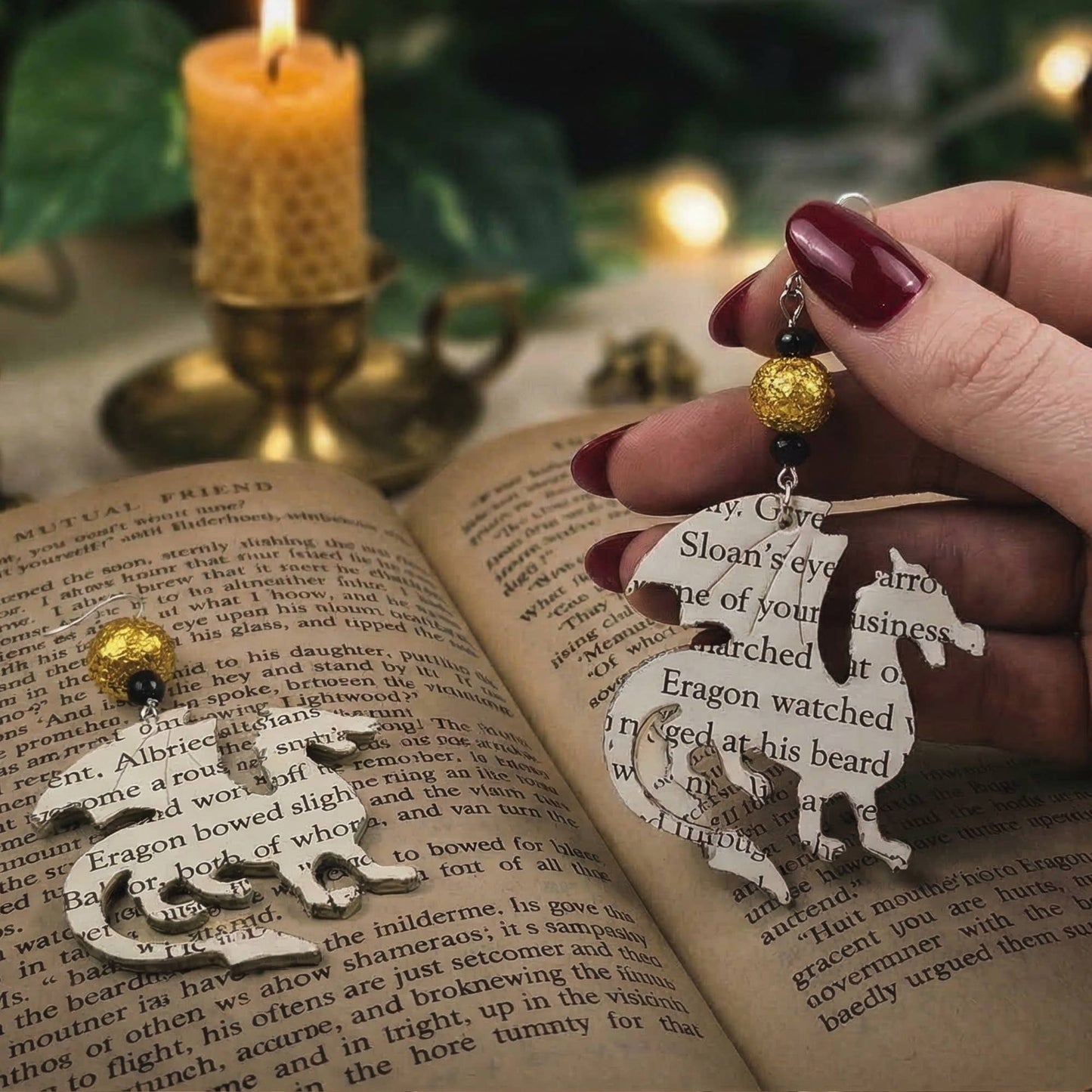 Dragon Book Page Earrings